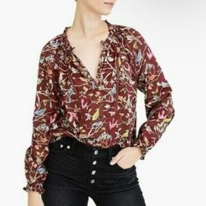 J. Crew Floral Blouse - Burgundy and Multicolor